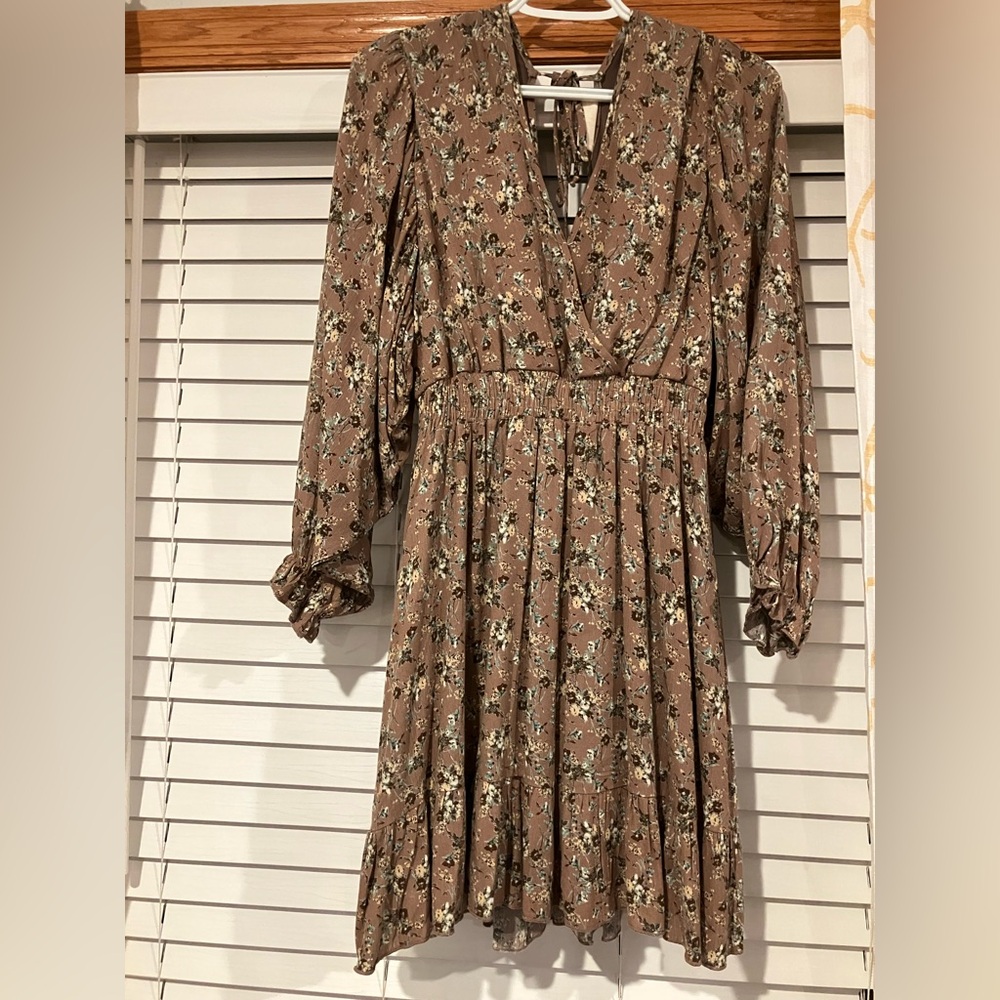 Peach Love California Floral Long Sleeve Dress